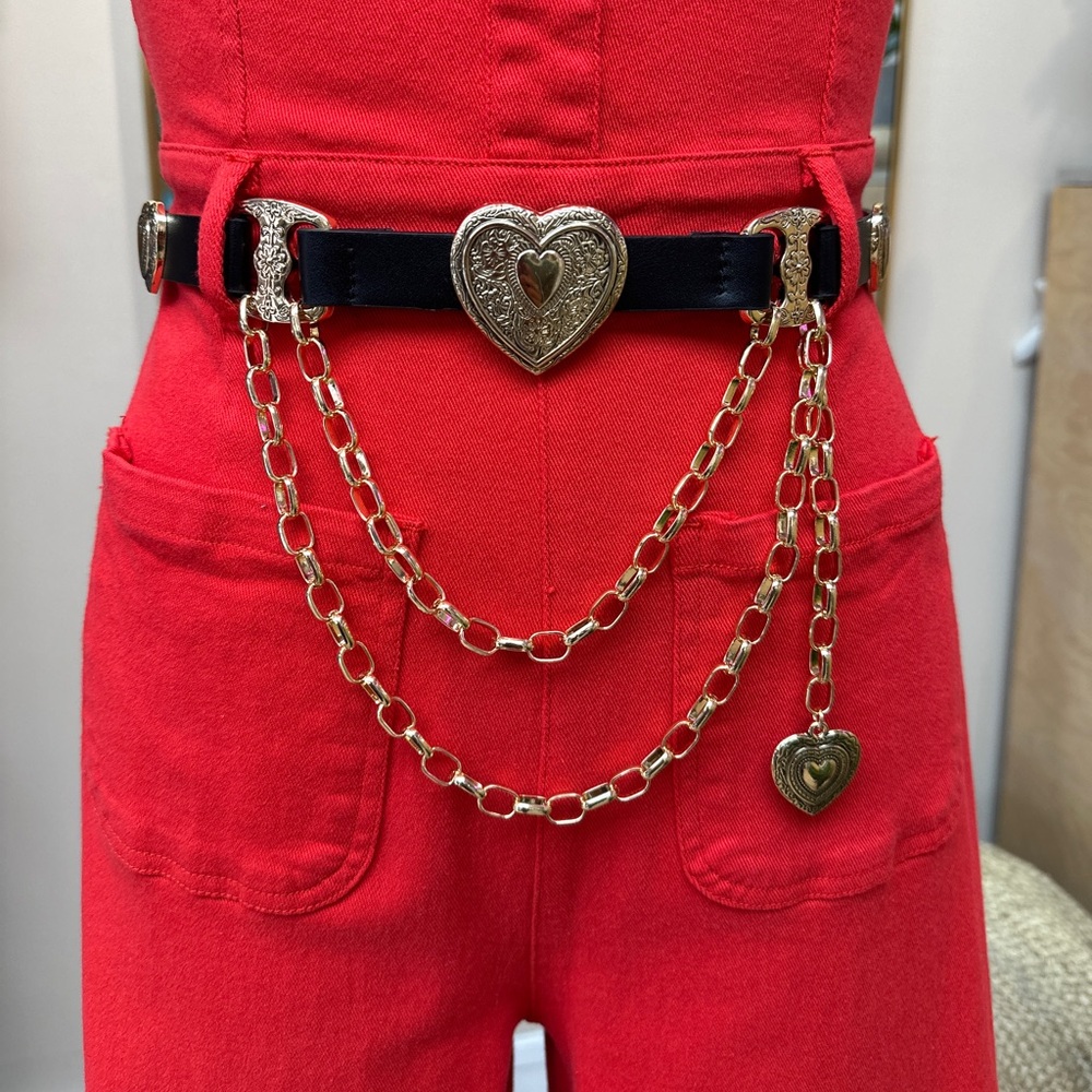 🆕 Western Black & Gold Heart Concho Charm Drape Belt | Elegant Chain Belt